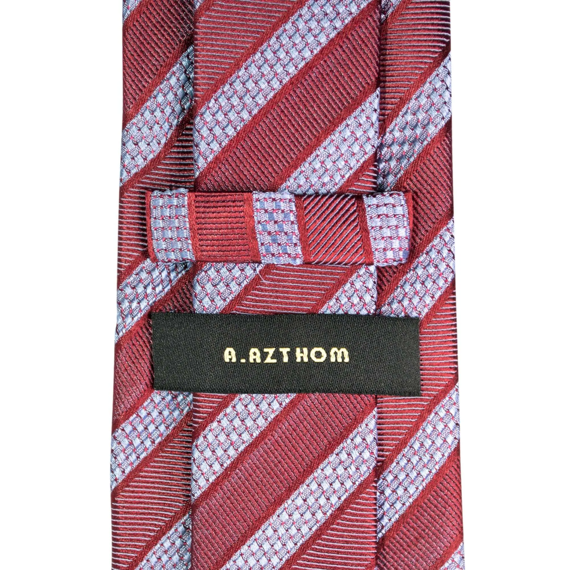 8cm Woven Red with Pale Blue Striped Necktie J