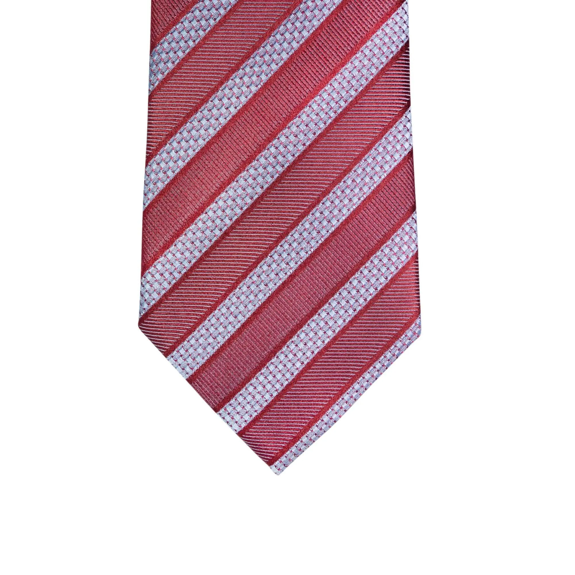 8cm Woven Red with Pale Blue Striped Necktie J