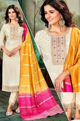 Alluring Off White Color Salwar Suits With Sequins Work For Women