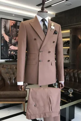 Alston Bespoke Light Coffee Double-Breasted Peaked Lapel Prom Suit