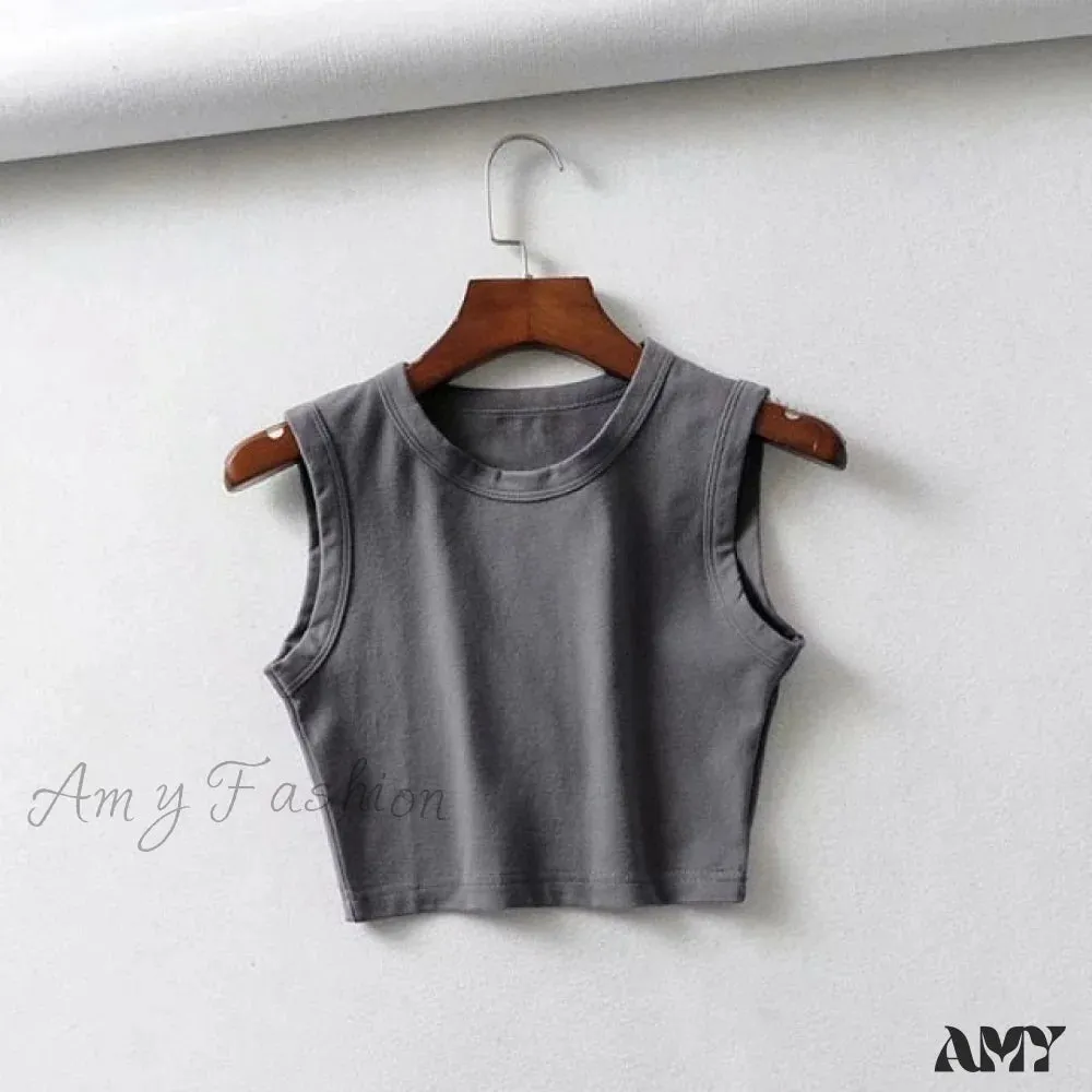 Amy Fashion - O-Neck White Solid Skinny Crop Top