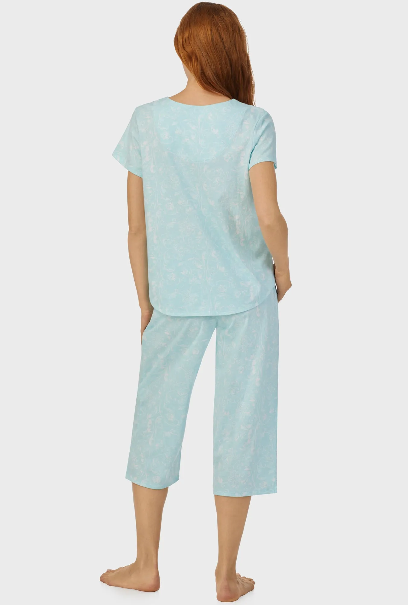 Aqua Scroll Short Sleeve Capri Pant PJ Set