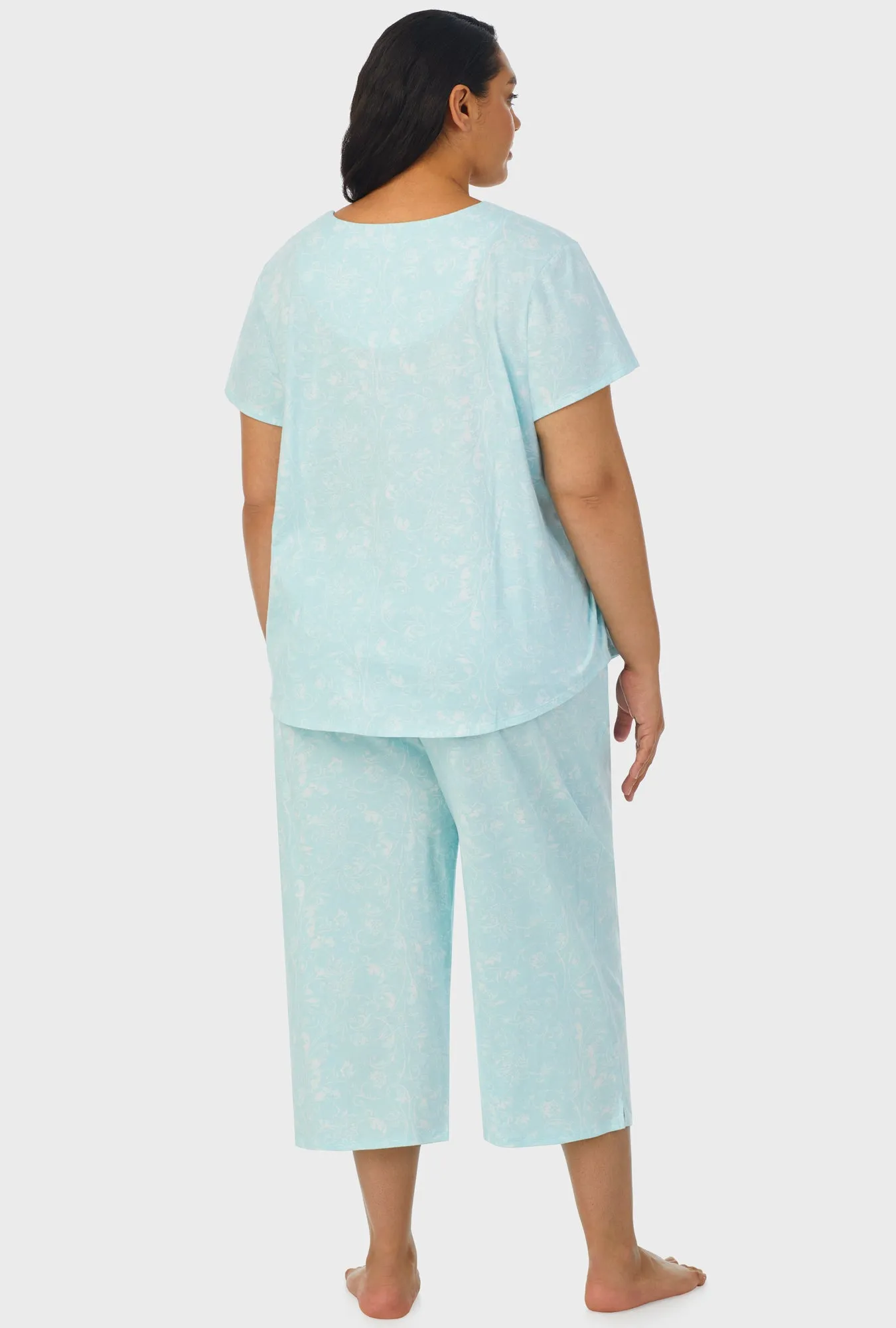 Aqua Scroll Short Sleeve Capri Pant PJ Set