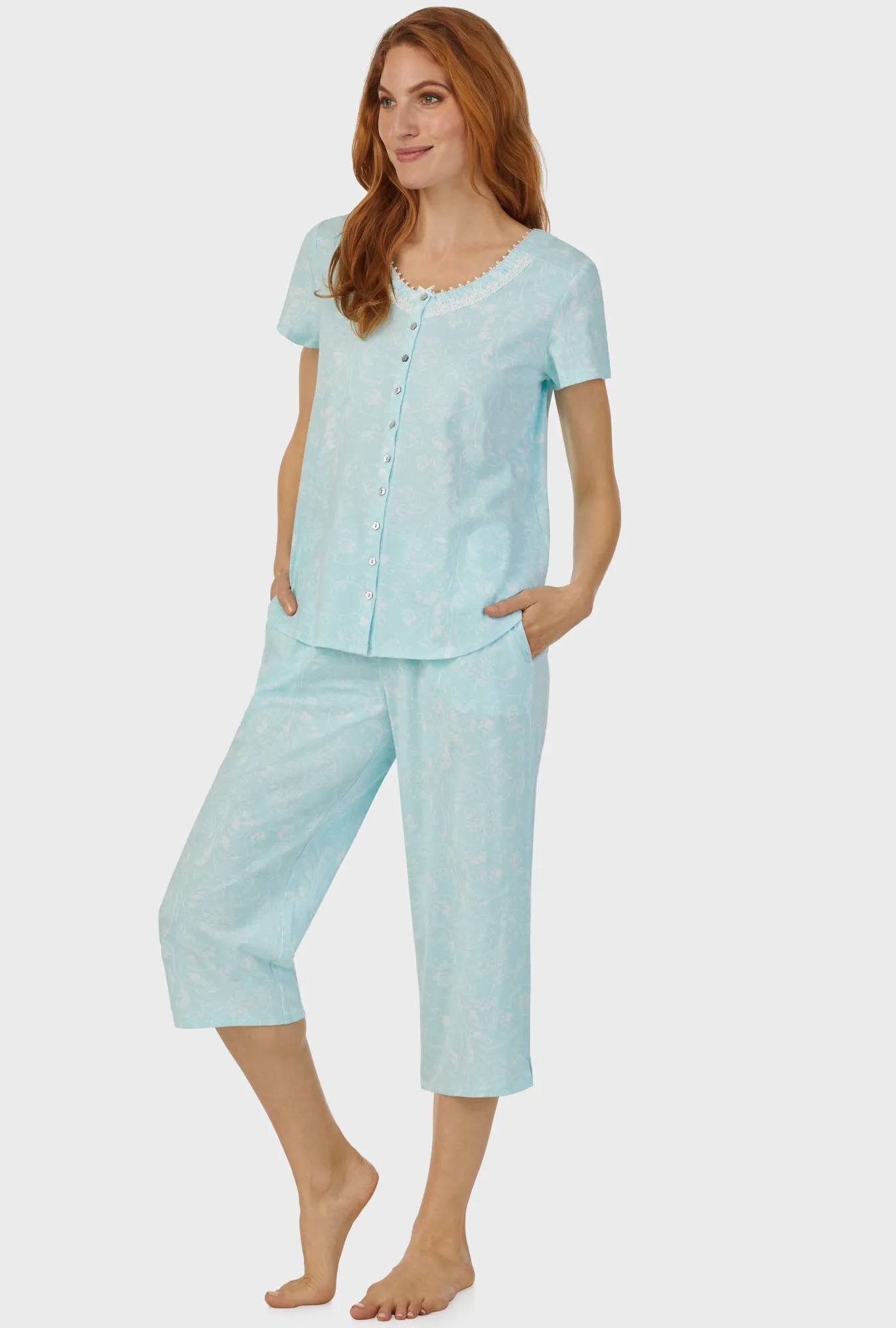 Aqua Scroll Short Sleeve Capri Pant PJ Set