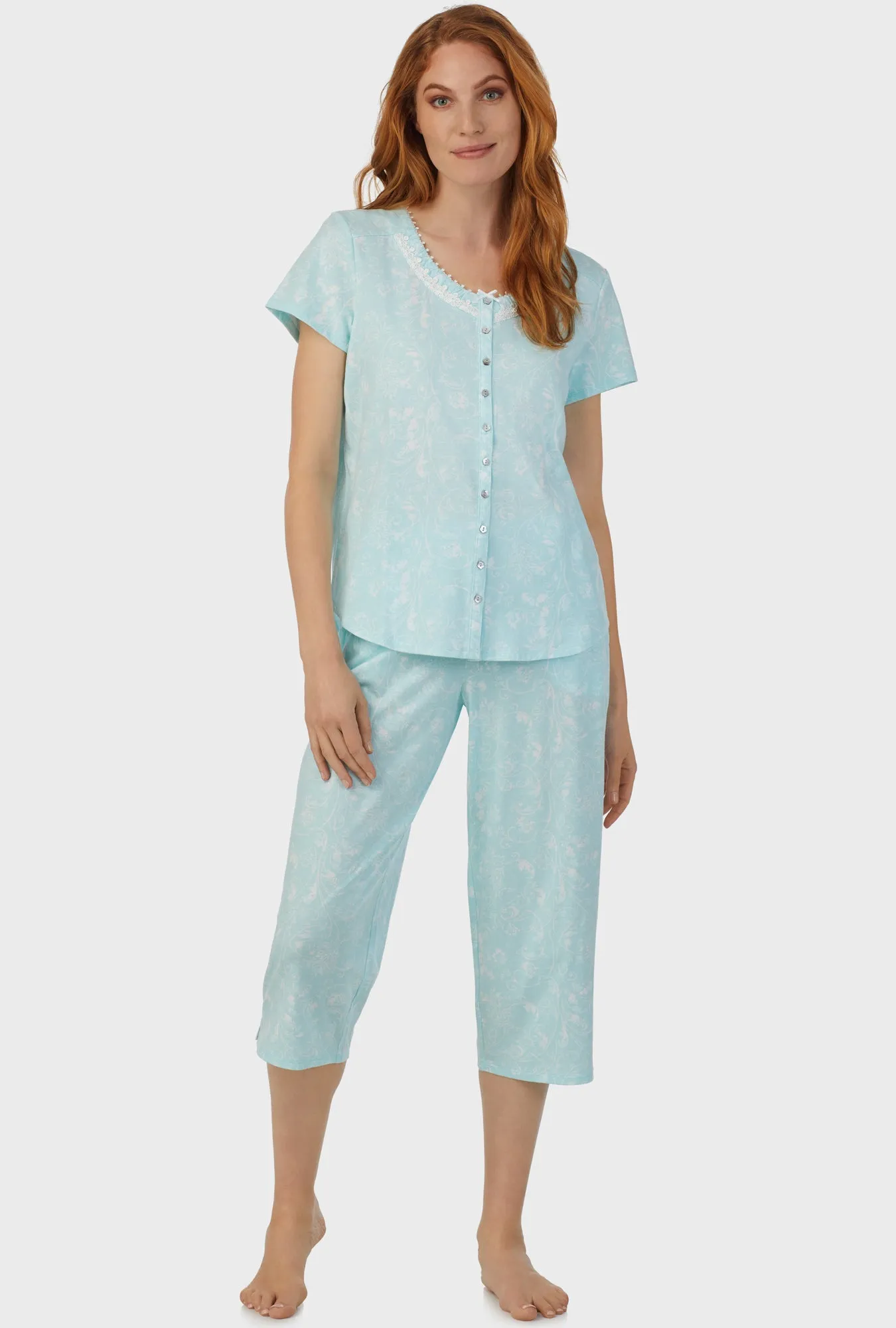 Aqua Scroll Short Sleeve Capri Pant PJ Set