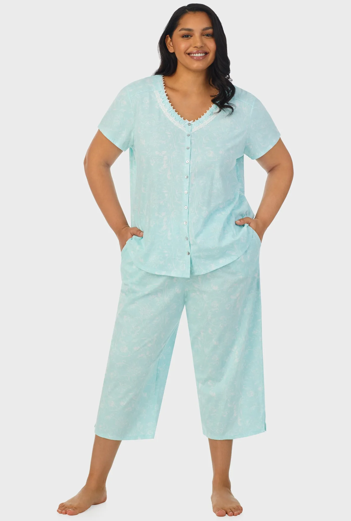 Aqua Scroll Short Sleeve Capri Pant PJ Set