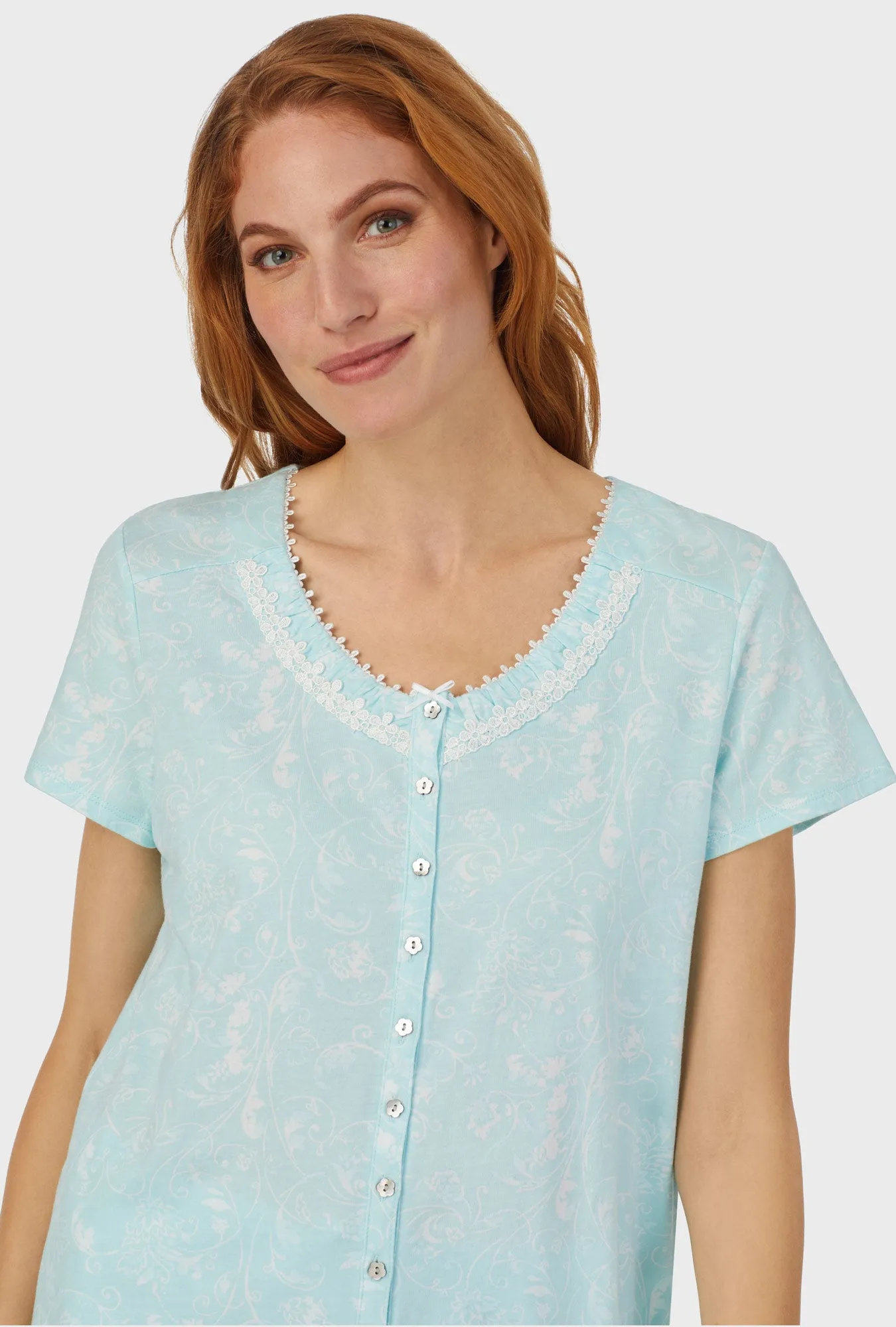 Aqua Scroll Short Sleeve Capri Pant PJ Set