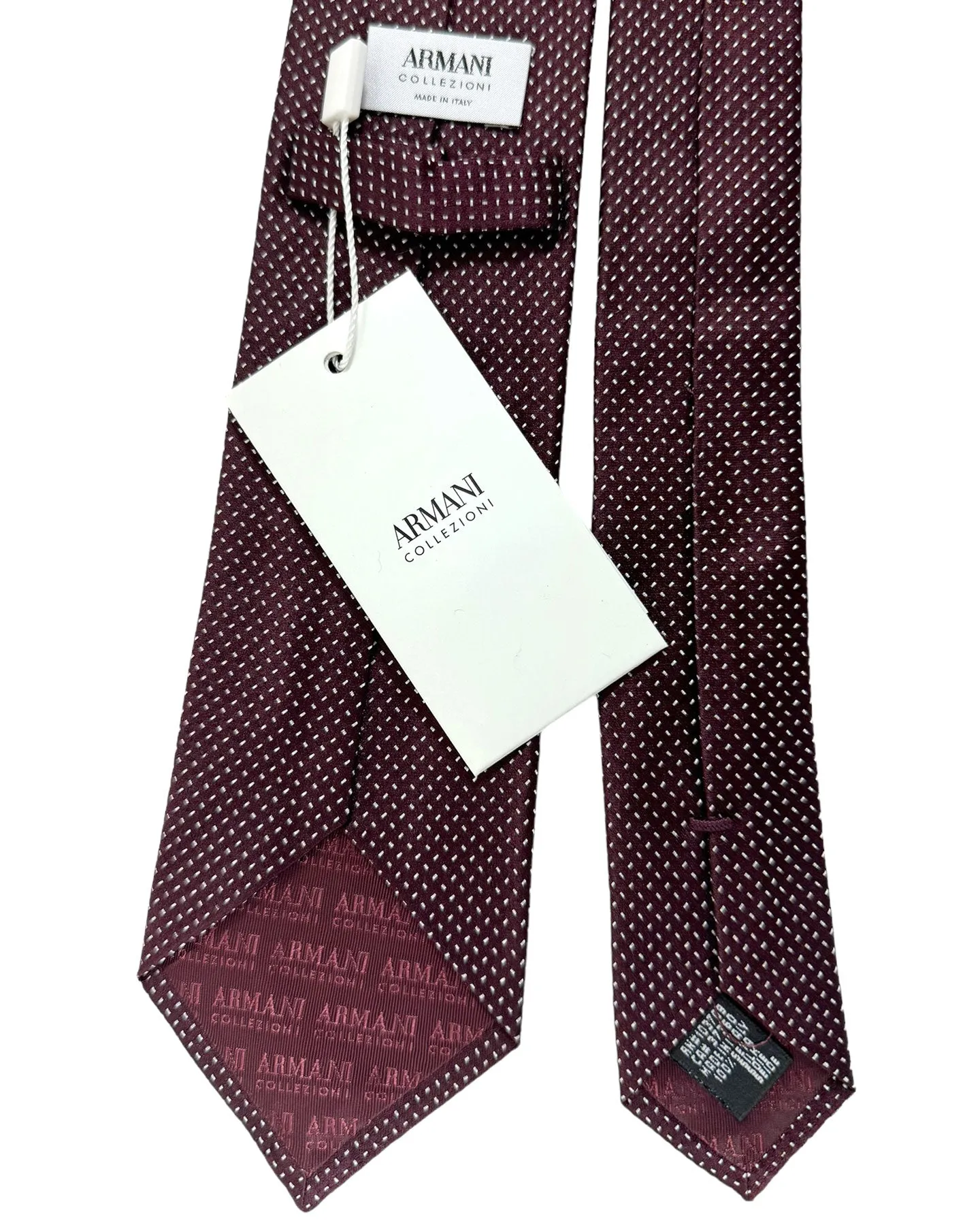 Armani Silk Tie Maroon Silver Micro Pattern Armani Collezioni