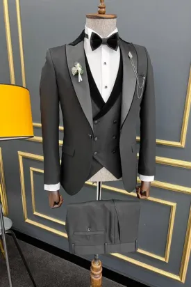 Barret Dark Gray Peaked Lapel Three-Piece Bespoke Prom Suit