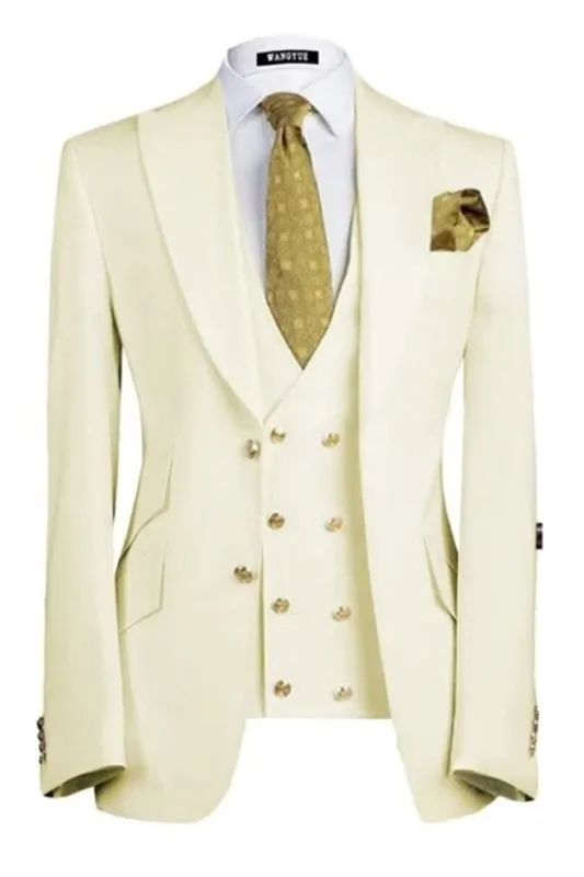 Barry Latest Cream Three-Piece Peaked Lapel Prom Suit For Men