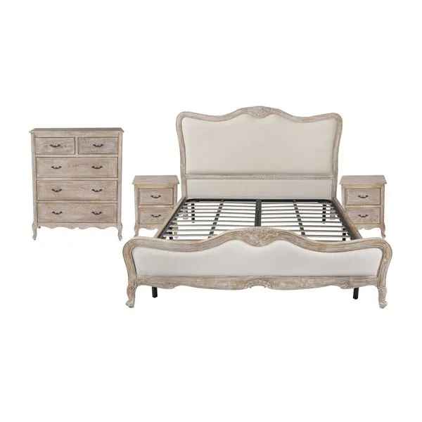 Bedzy Luxe 4 Piece King Bedroom Suite Package - White Washed