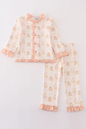 Beige gingerbread girl ruffle pajamas set