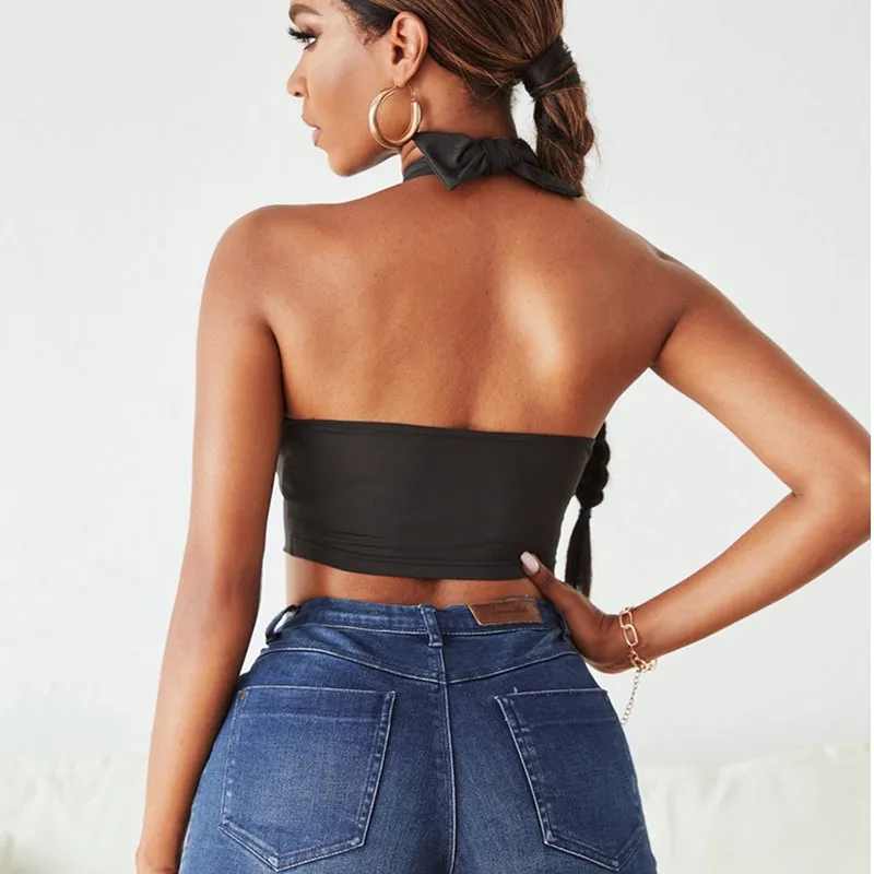 BerriesJam - Hollow Out Cross Halter Neck Crop Tube Top