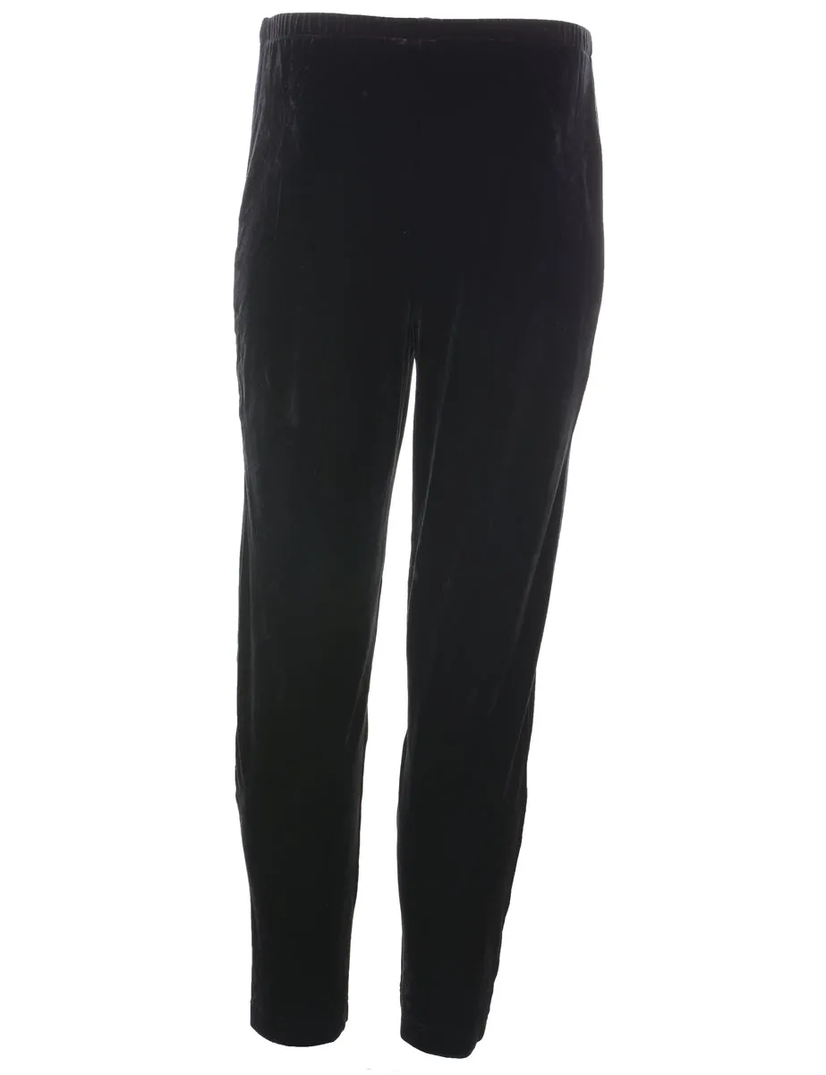 Black Elasticated Waist Velvet Leggings - W26 L29