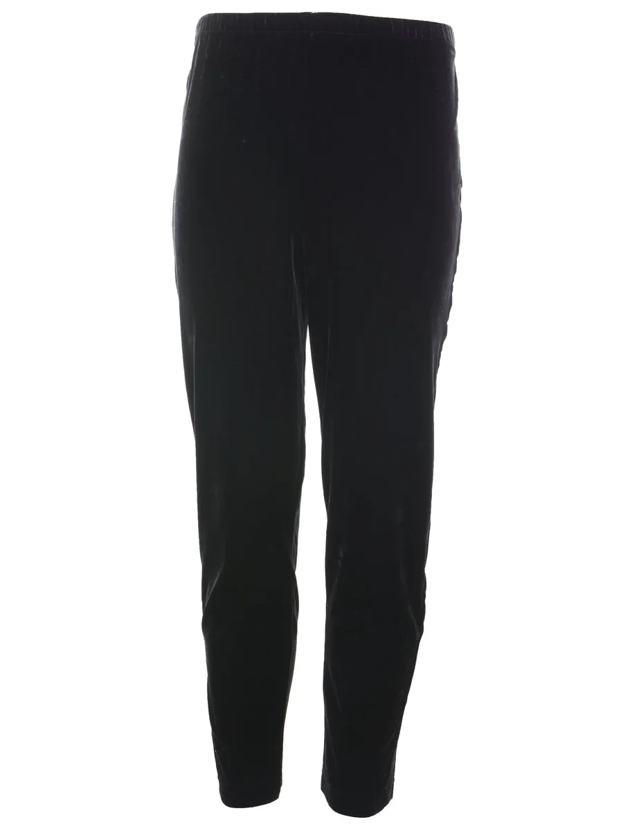 Black Elasticated Waist Velvet Leggings - W26 L29