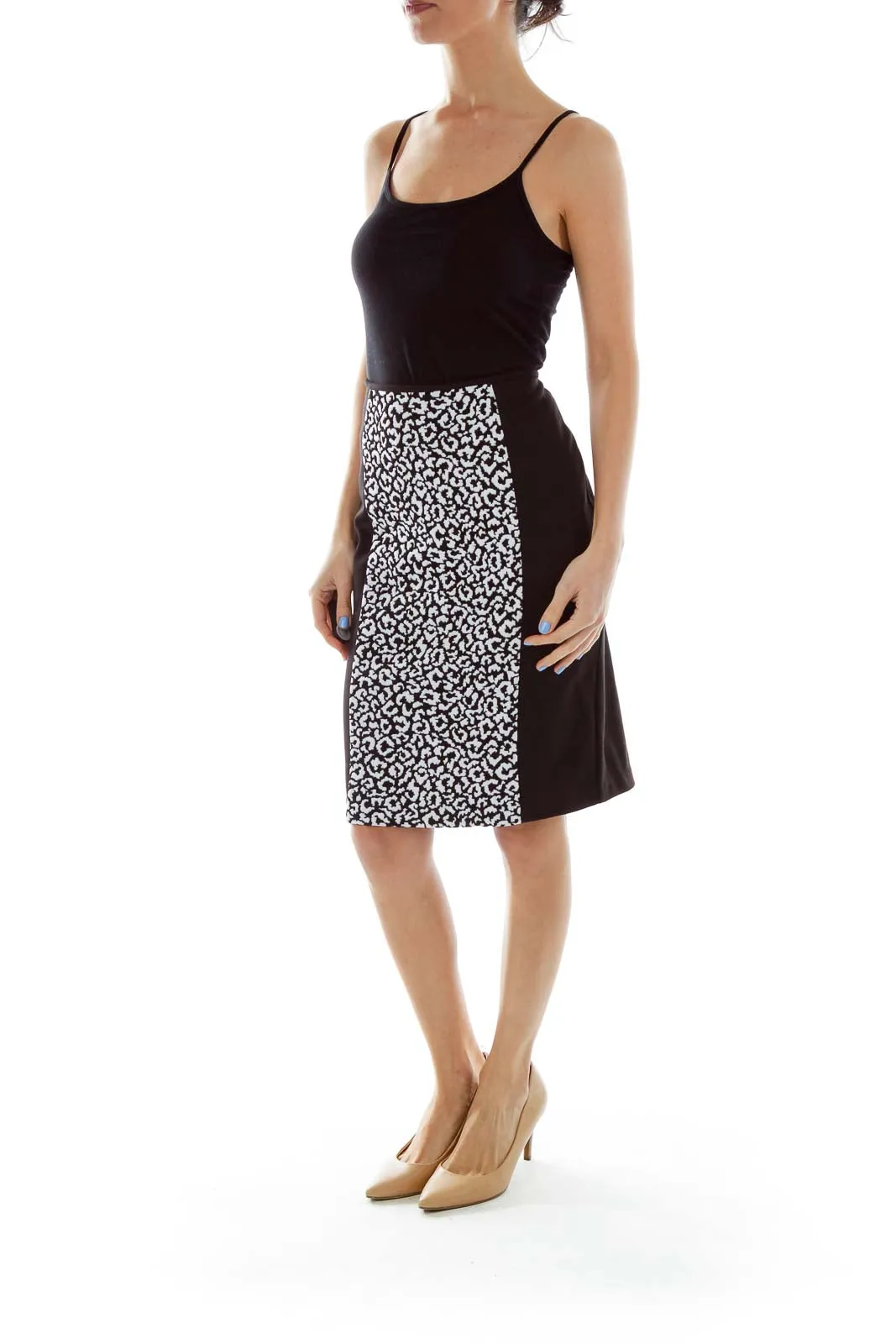 Black White Cheetah Print Pencil Skirt