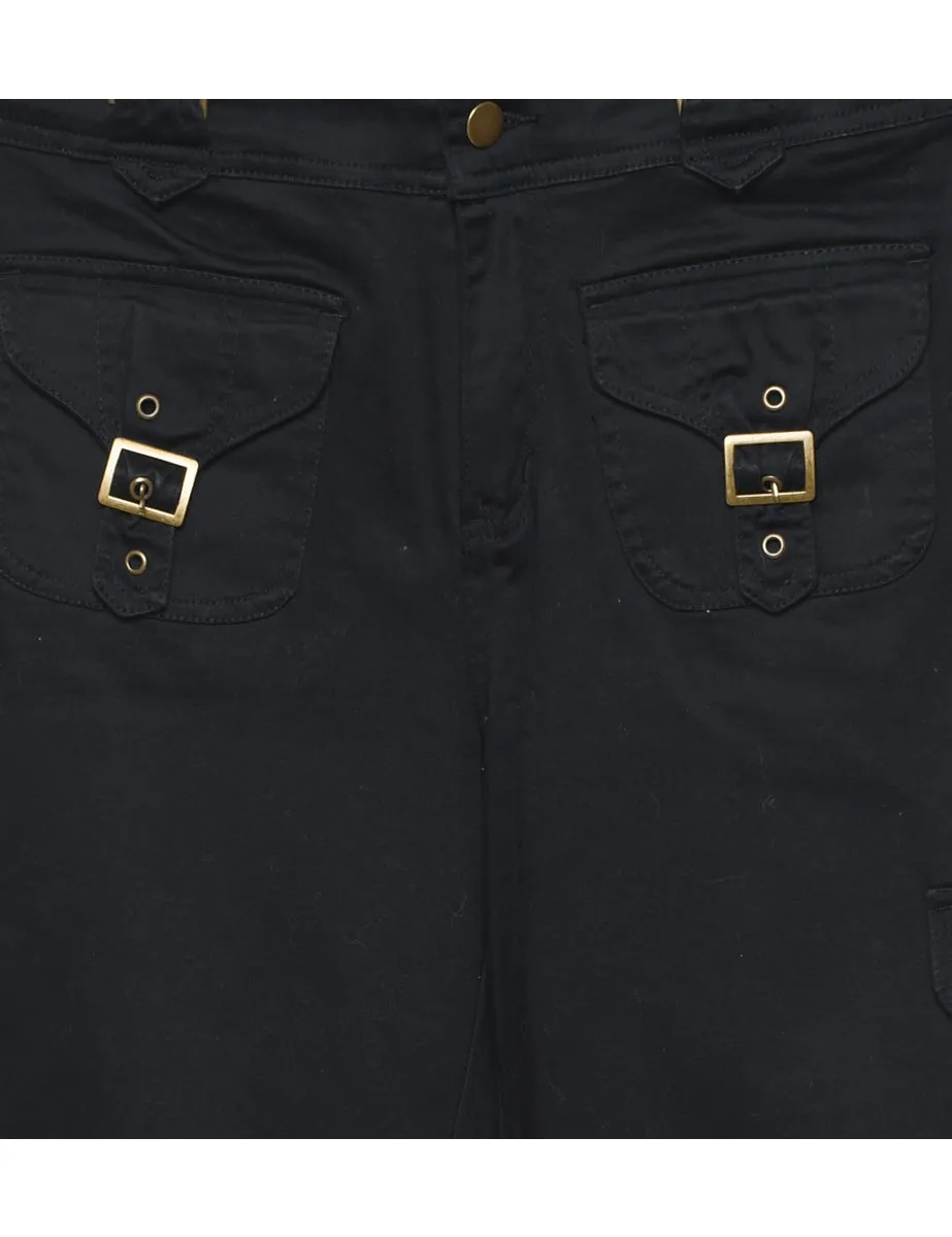 Black Y2K Flared Cargo Trousers - W32 L30