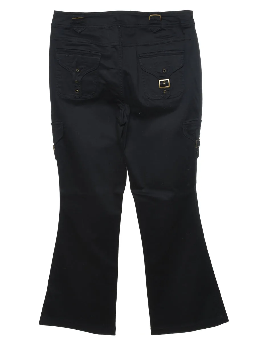 Black Y2K Flared Cargo Trousers - W32 L30