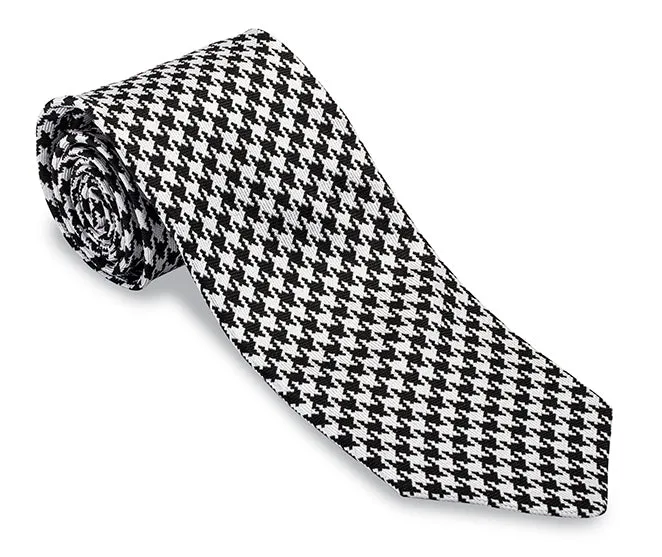 Black/White Large Houndstooth Necktie - F3021