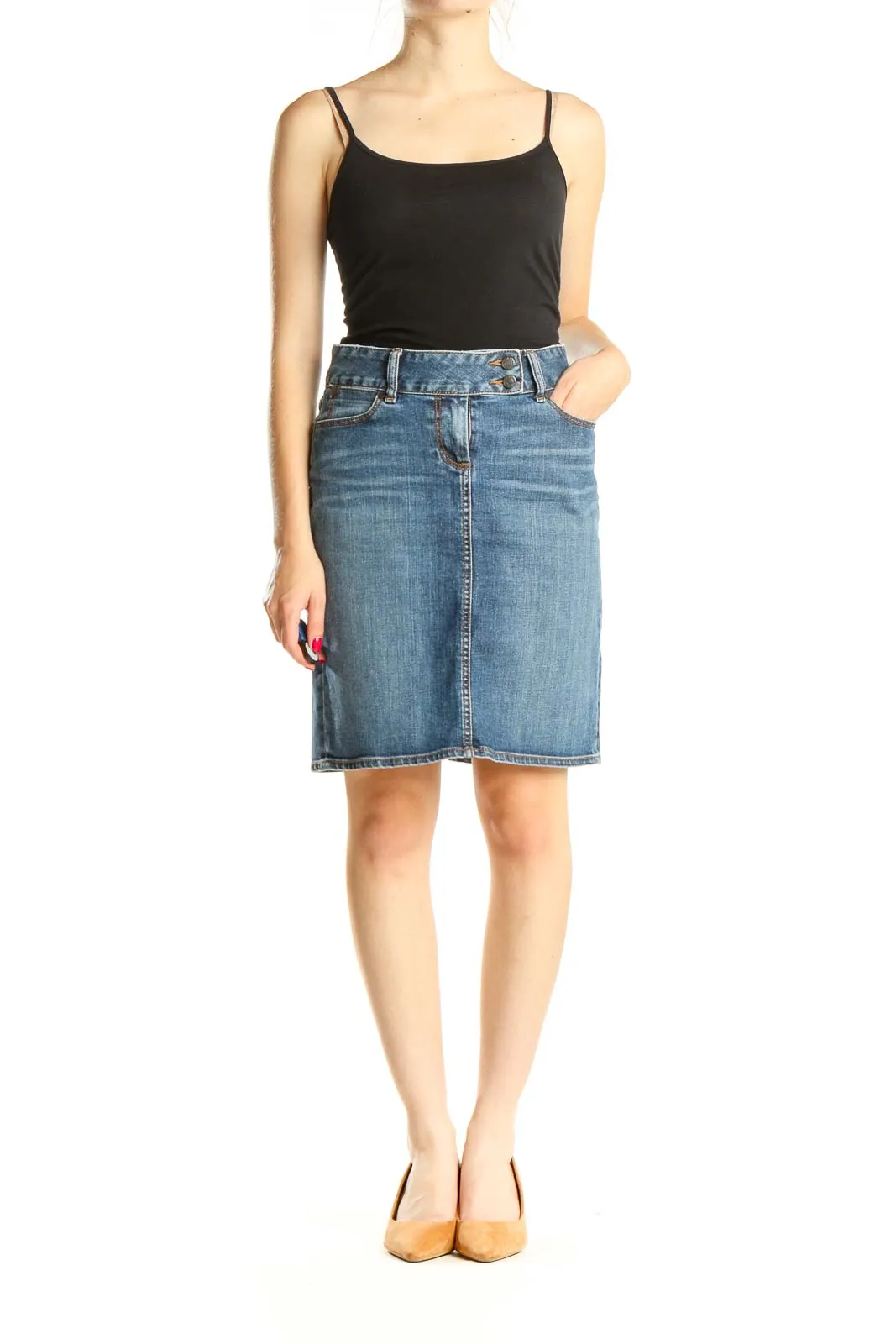 Blue Denim Casual Pencil Skirt