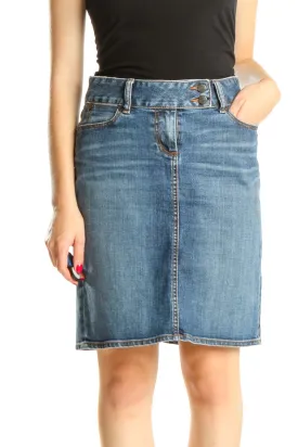 Blue Denim Casual Pencil Skirt