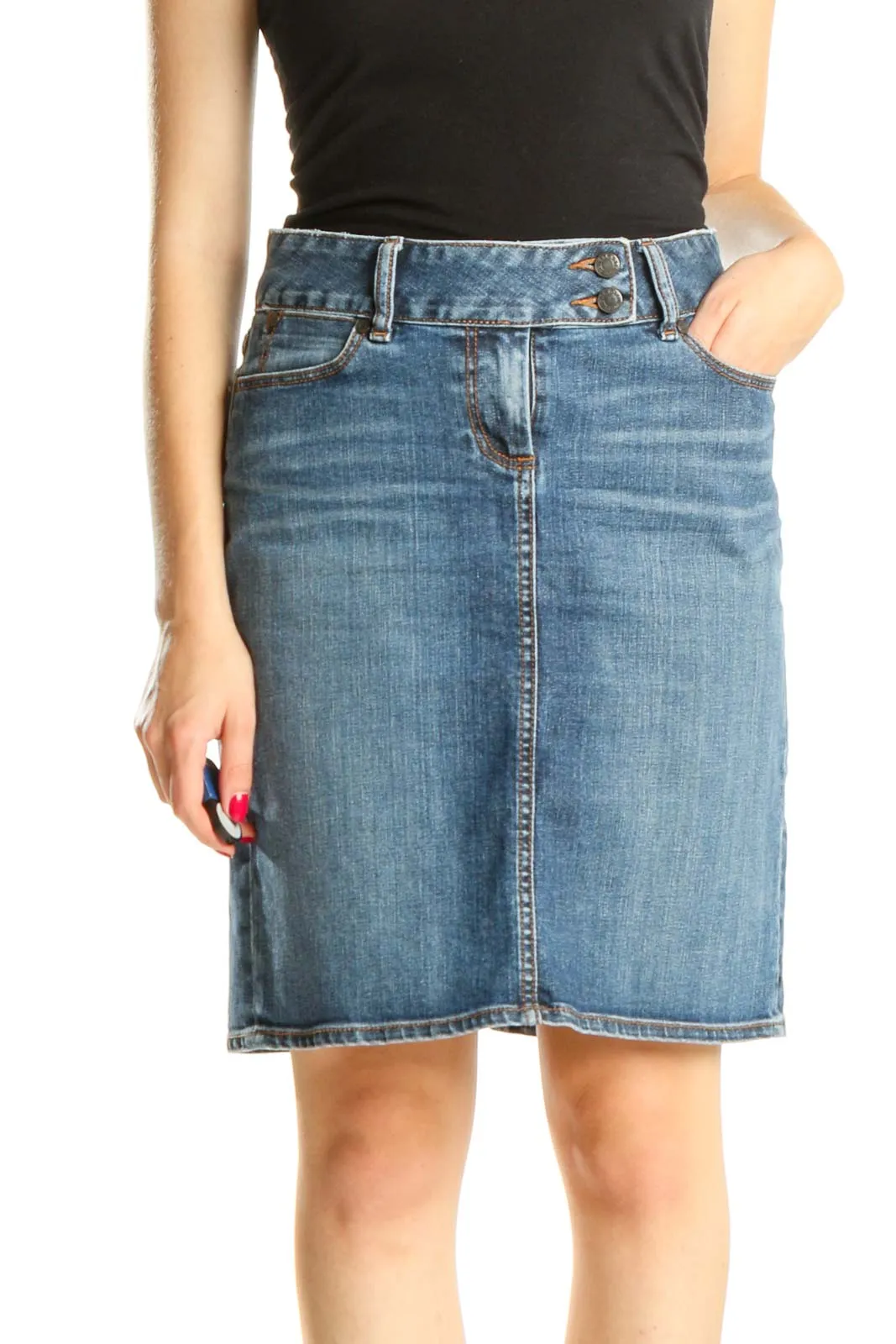 Blue Denim Casual Pencil Skirt