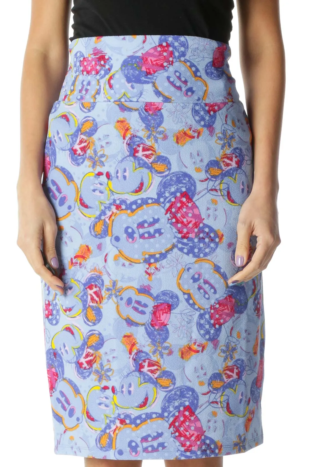 Blue Disney Print Pencil Skirt