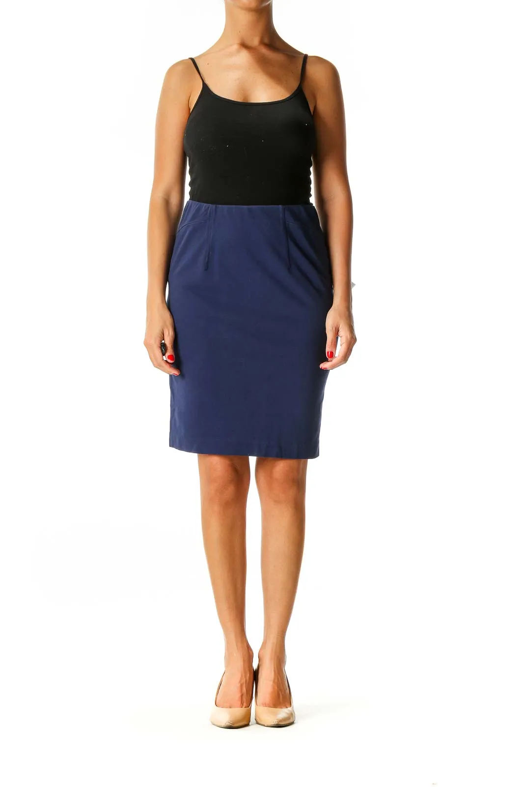 Blue Solid Brunch Pencil Skirt