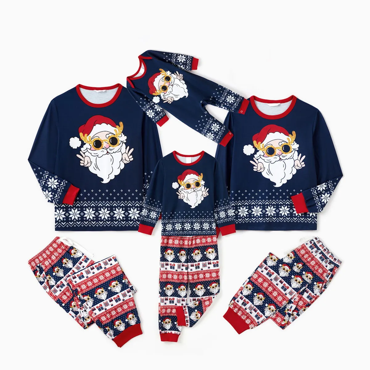 Bluey Santa Claus Pajamas for Family Santa Claus Glasses Hat Snowflake Gifts