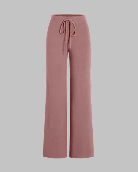 Blush Pink Ribbed Wide Leg Trousers