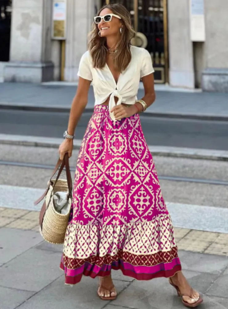 Bohemian Print Big Swing Skirt