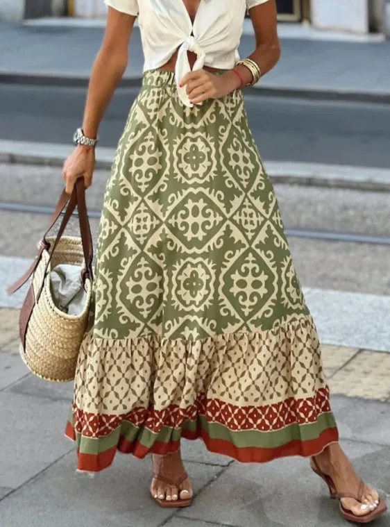 Bohemian Print Big Swing Skirt