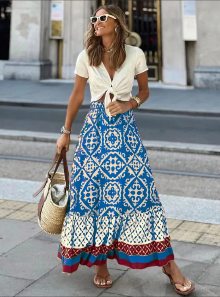 Bohemian Print Big Swing Skirt