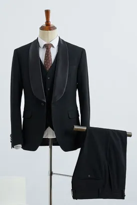 Borg Traditional All Black Three Pieces Slim Fit Groom’s Wedding Suit