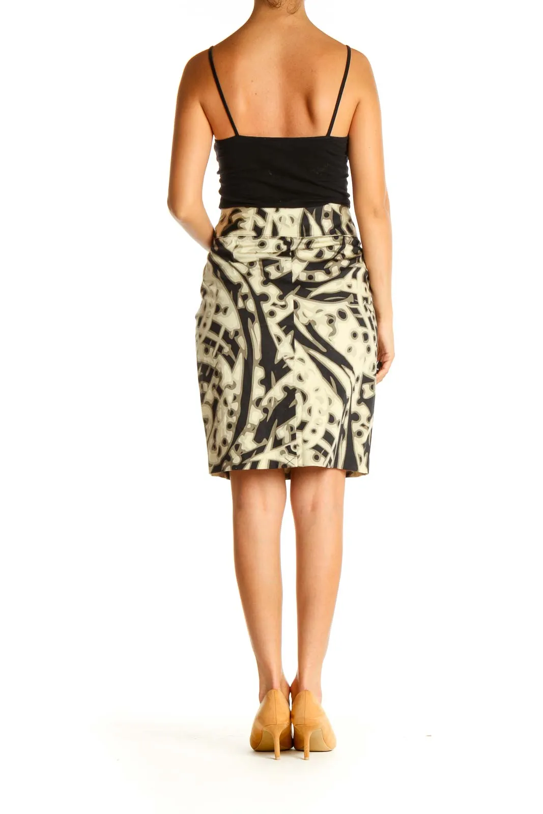 Brown Printed Holiday Pencil Skirt