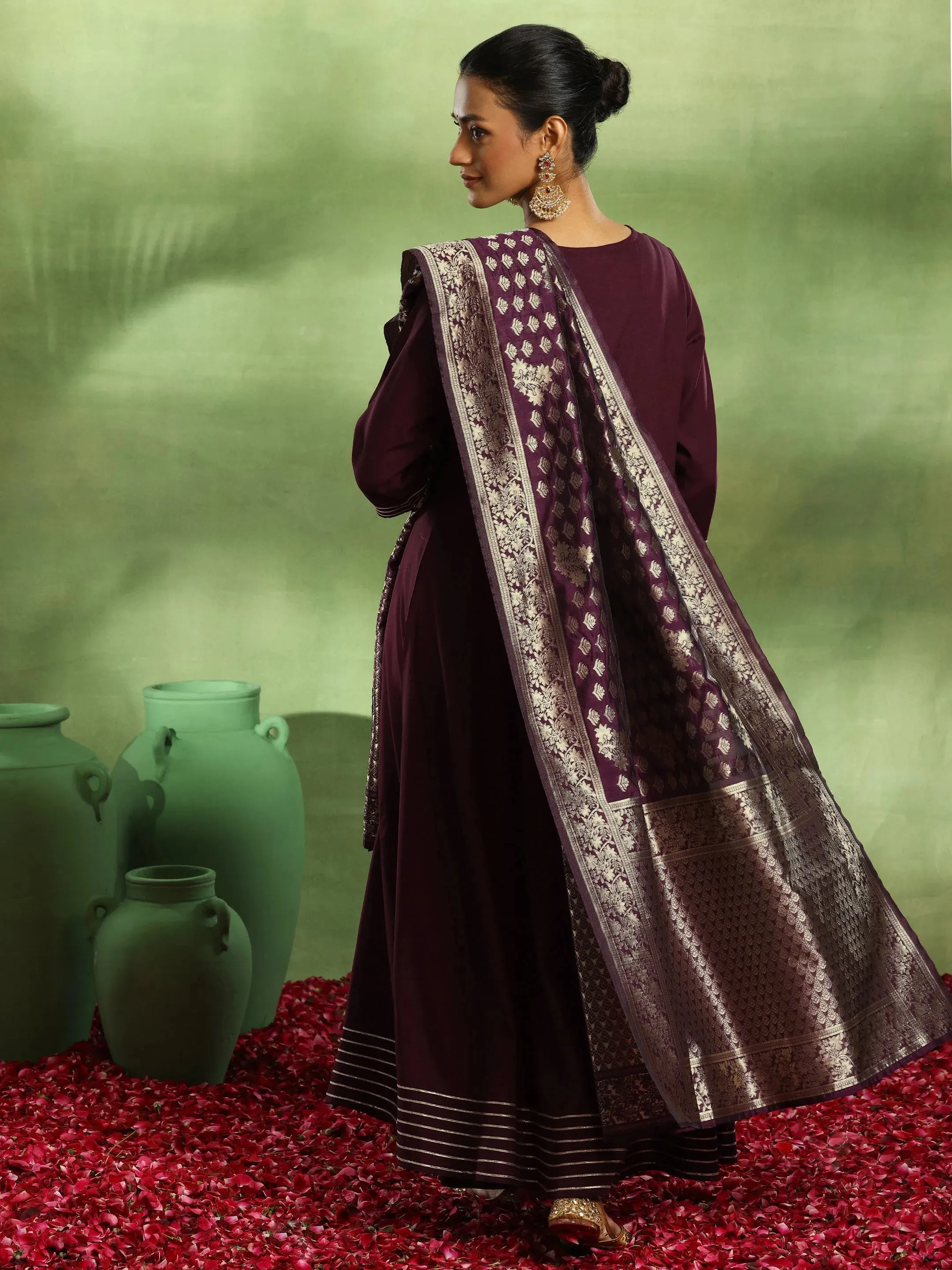 Burgundy Yoke Design Rayon Anarkali Suit With Dupatta