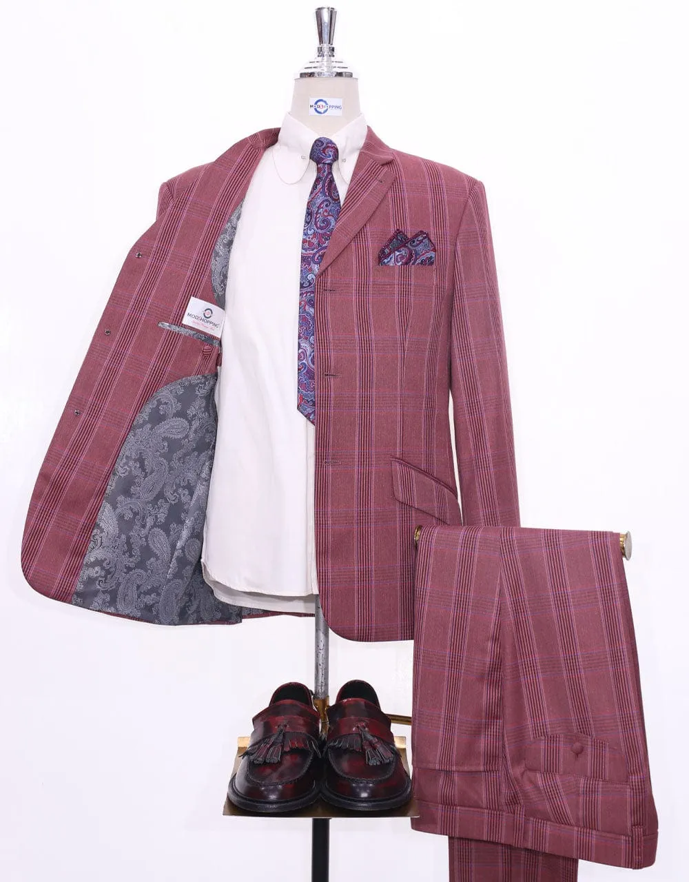 Burnt Brick Prince Of Wales Check Suit