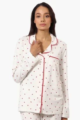 Canada Weather Gear Ladybug Pattern Button Down Pajama Top - White