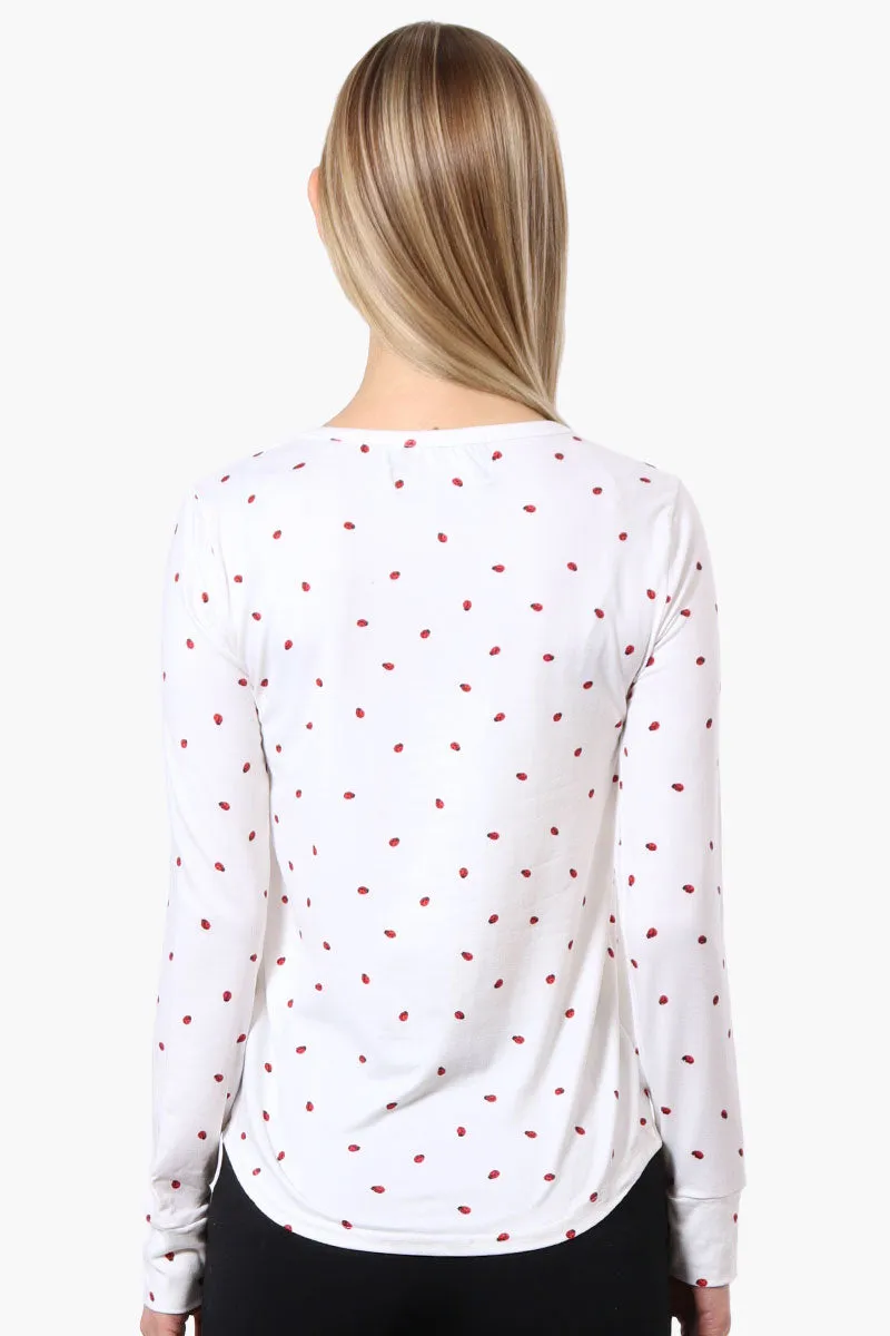 Canada Weather Gear Ladybug Pattern Henley Pajama Top - White