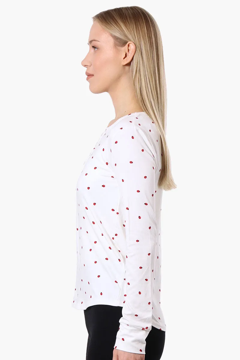 Canada Weather Gear Ladybug Pattern Henley Pajama Top - White