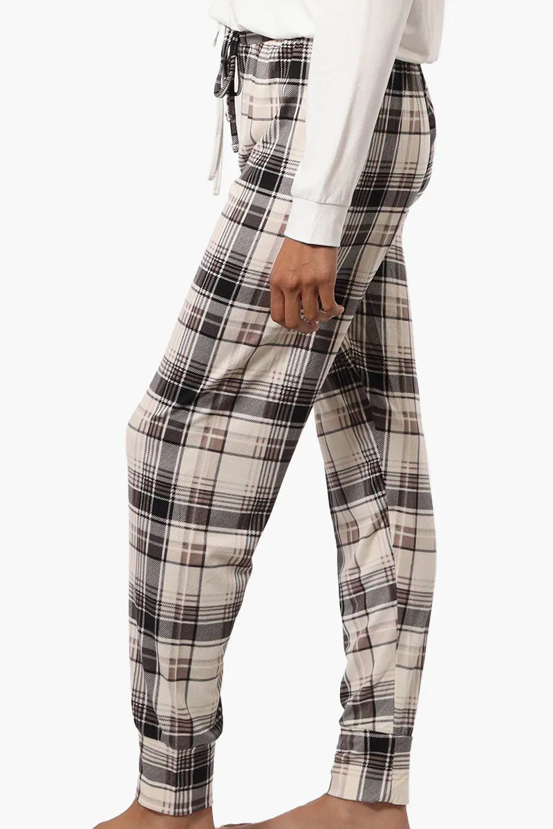 Canada Weather Gear Plaid Tie Waist Jogger Pajama Pants - Beige