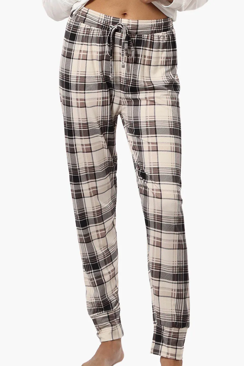 Canada Weather Gear Plaid Tie Waist Jogger Pajama Pants - Beige