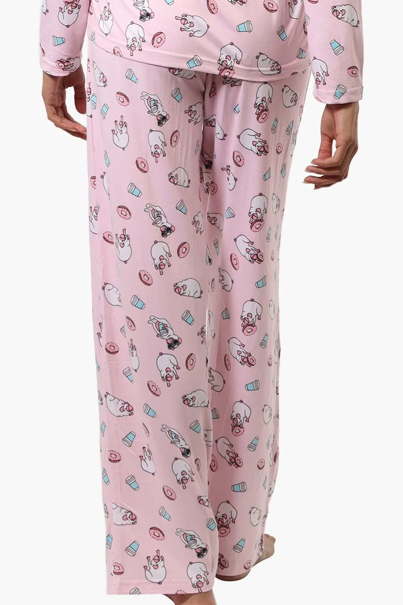 Canada Weather Gear Pug Pattern Wide Leg Pajama Pants - Pink