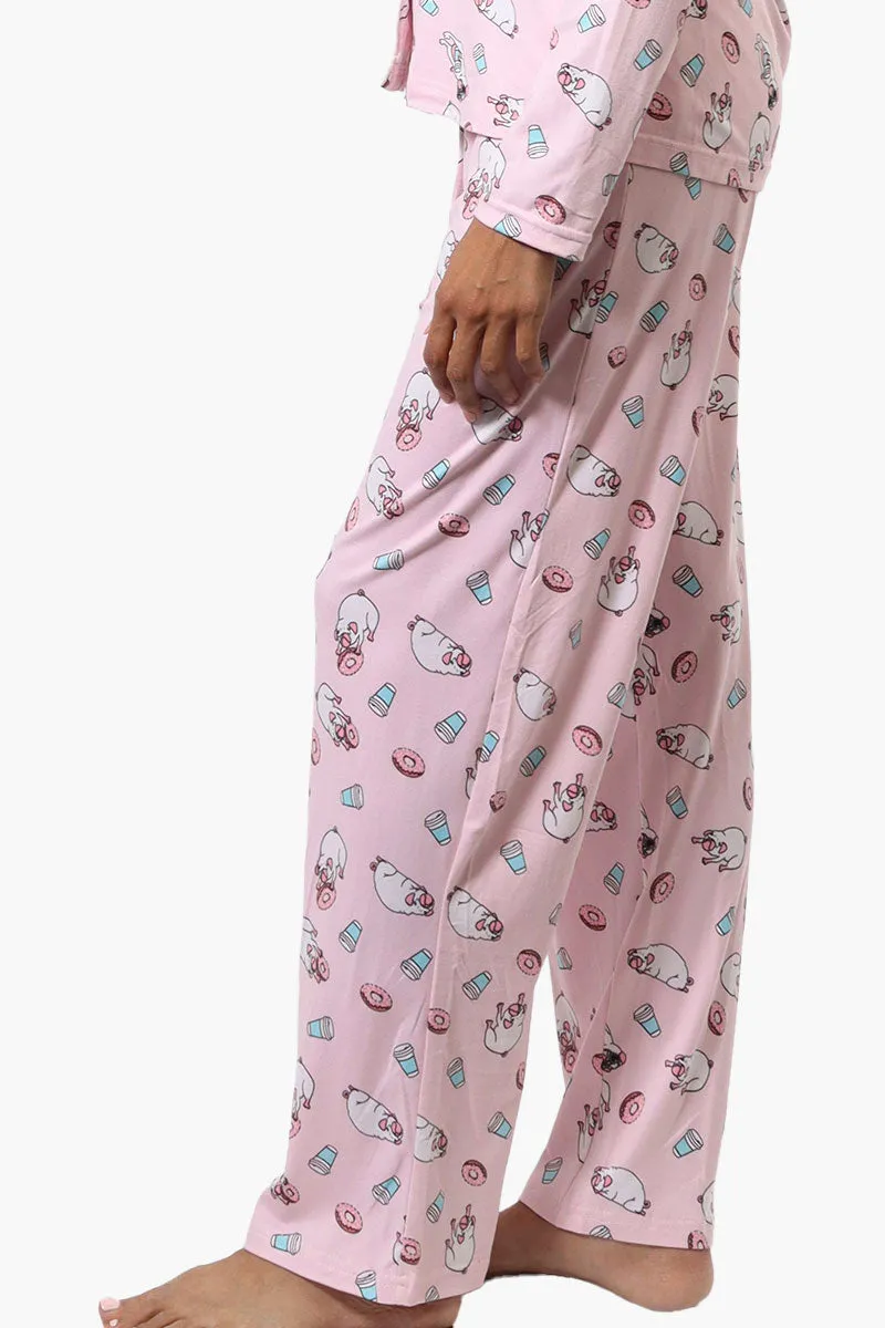 Canada Weather Gear Pug Pattern Wide Leg Pajama Pants - Pink