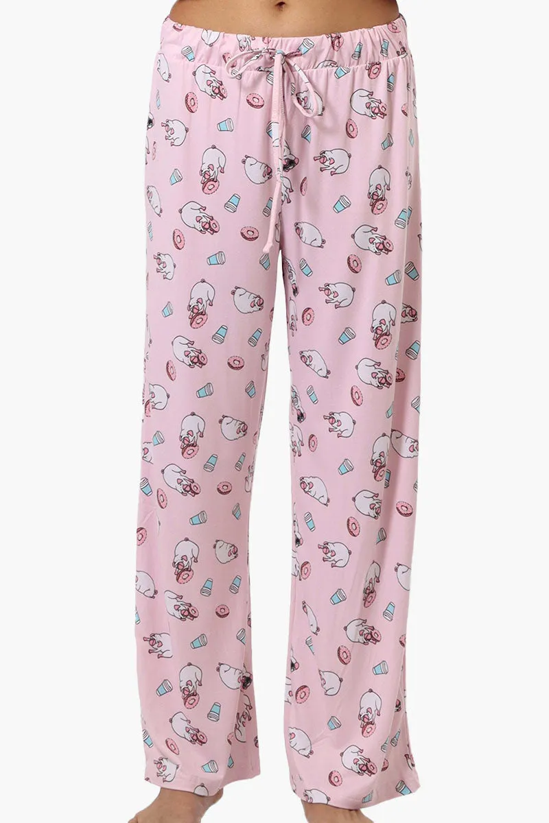 Canada Weather Gear Pug Pattern Wide Leg Pajama Pants - Pink