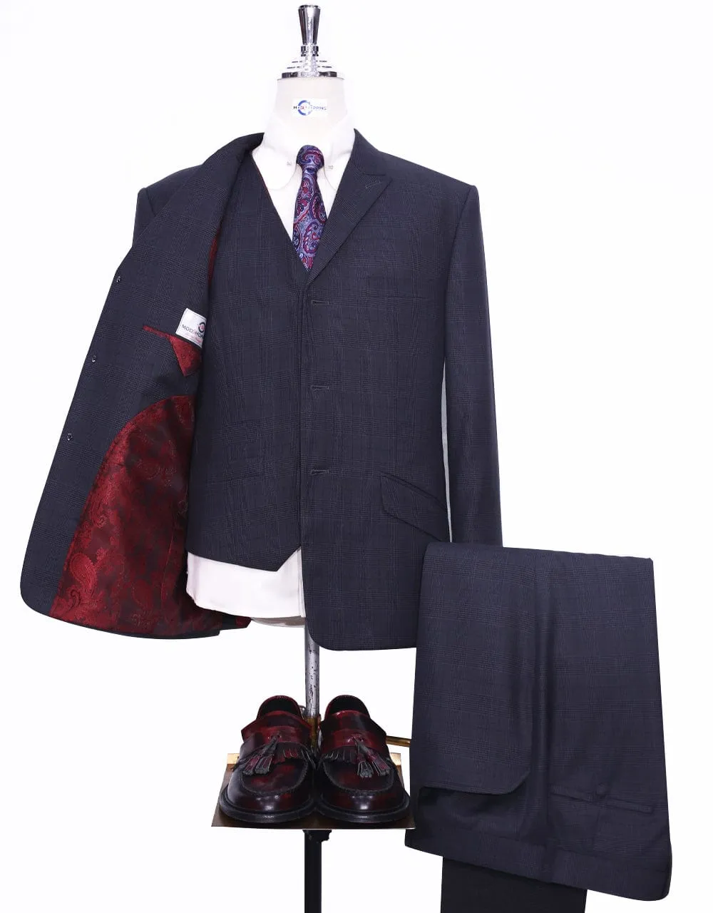 Charcoal Grey Prince Of Wales Check 3 Piece Suit