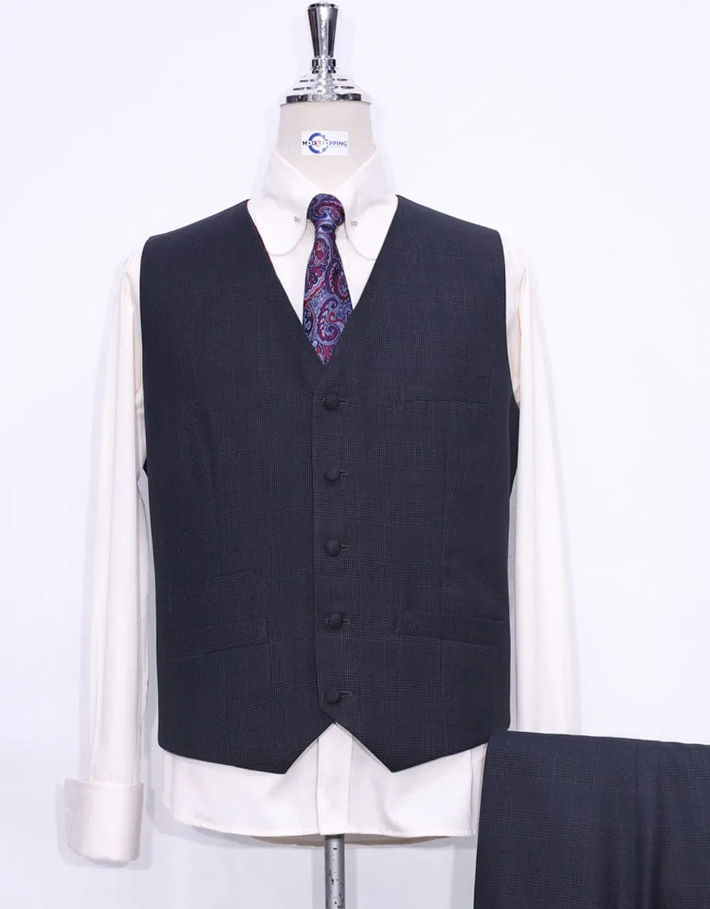 Charcoal Grey Prince Of Wales Check 3 Piece Suit