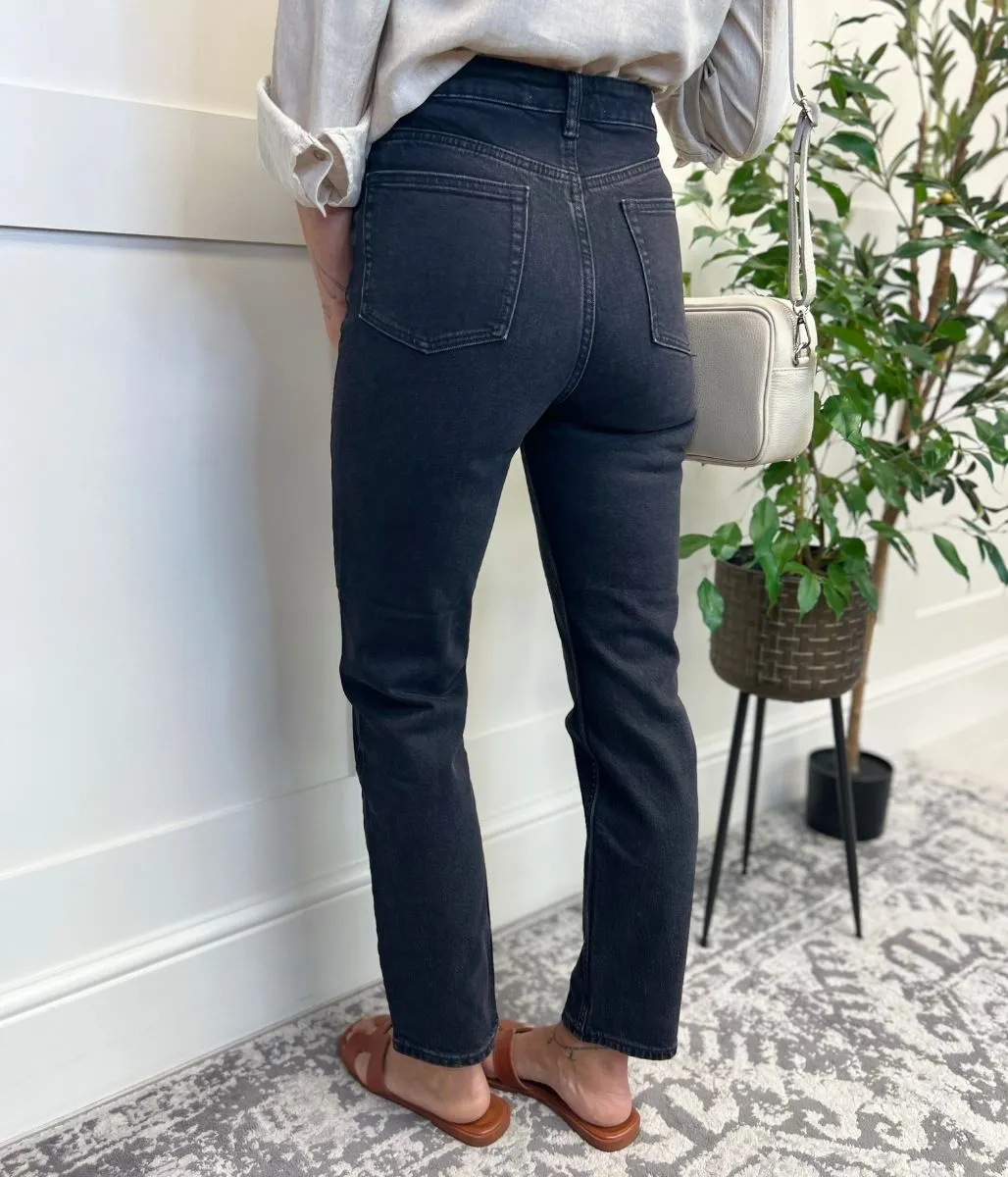 Charcoal Grey Slim Leg High Rise Jeans