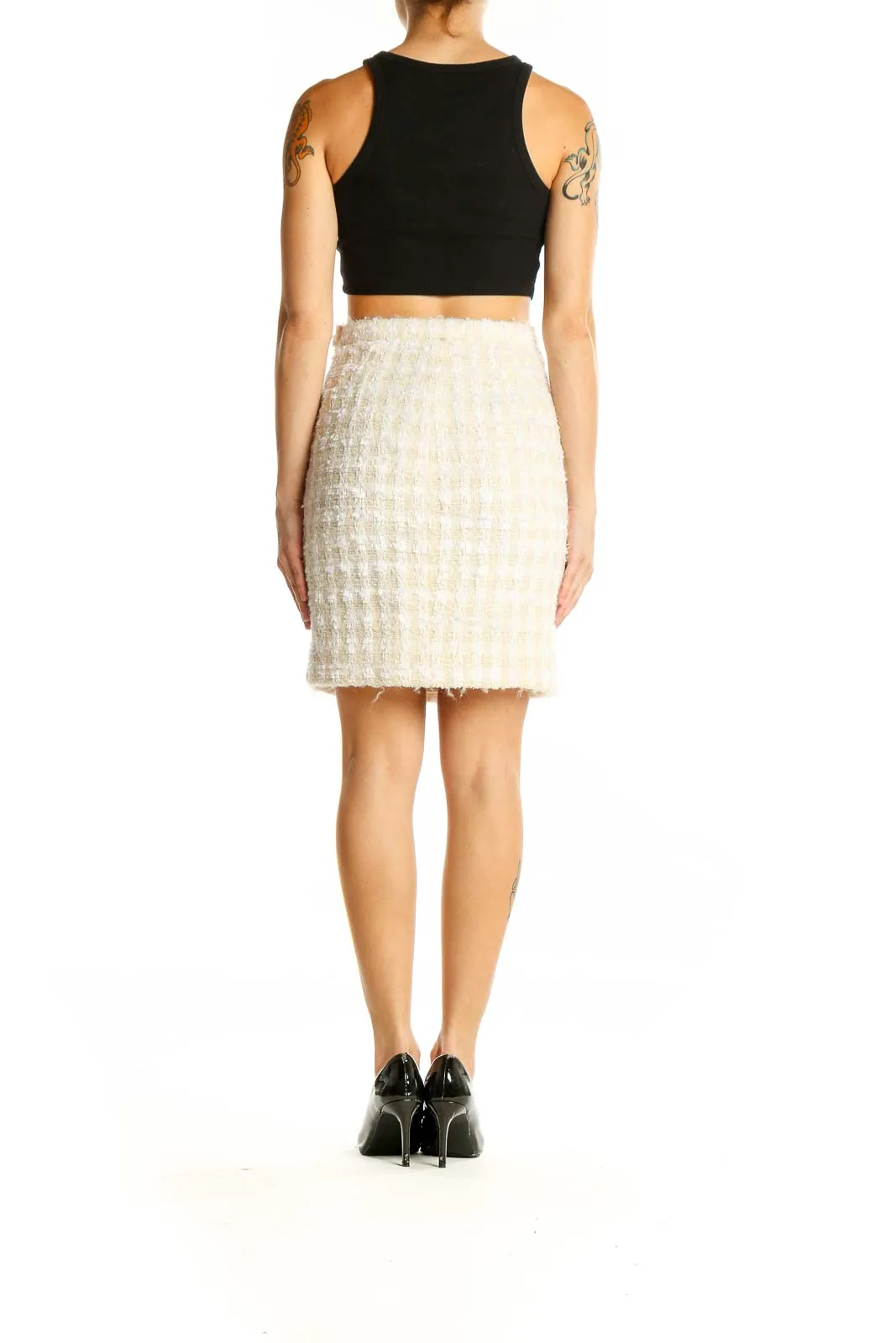 Cream Textured Pencil Skirt