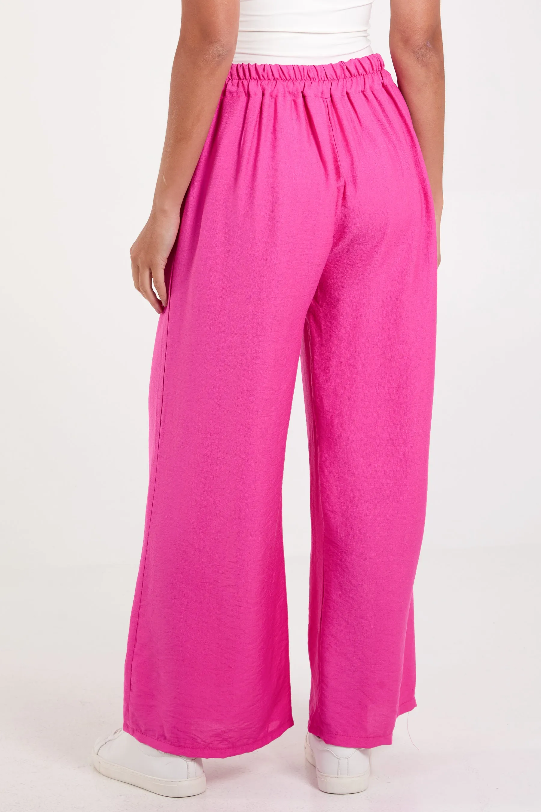 Crepe Elastic Waist Wide Leg Trousers